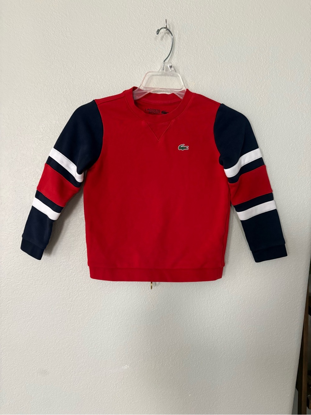 NWOT Lacoste Sport Kids Colorblock Sweatshirt Red Navy Blue Size 6